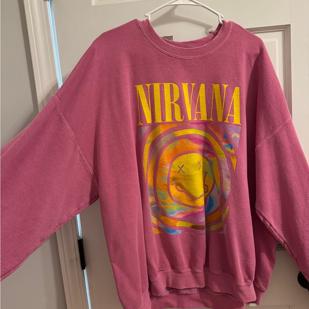 Urban Outfitters Pink Nirvana Graphic Crewneck Sweatshirt